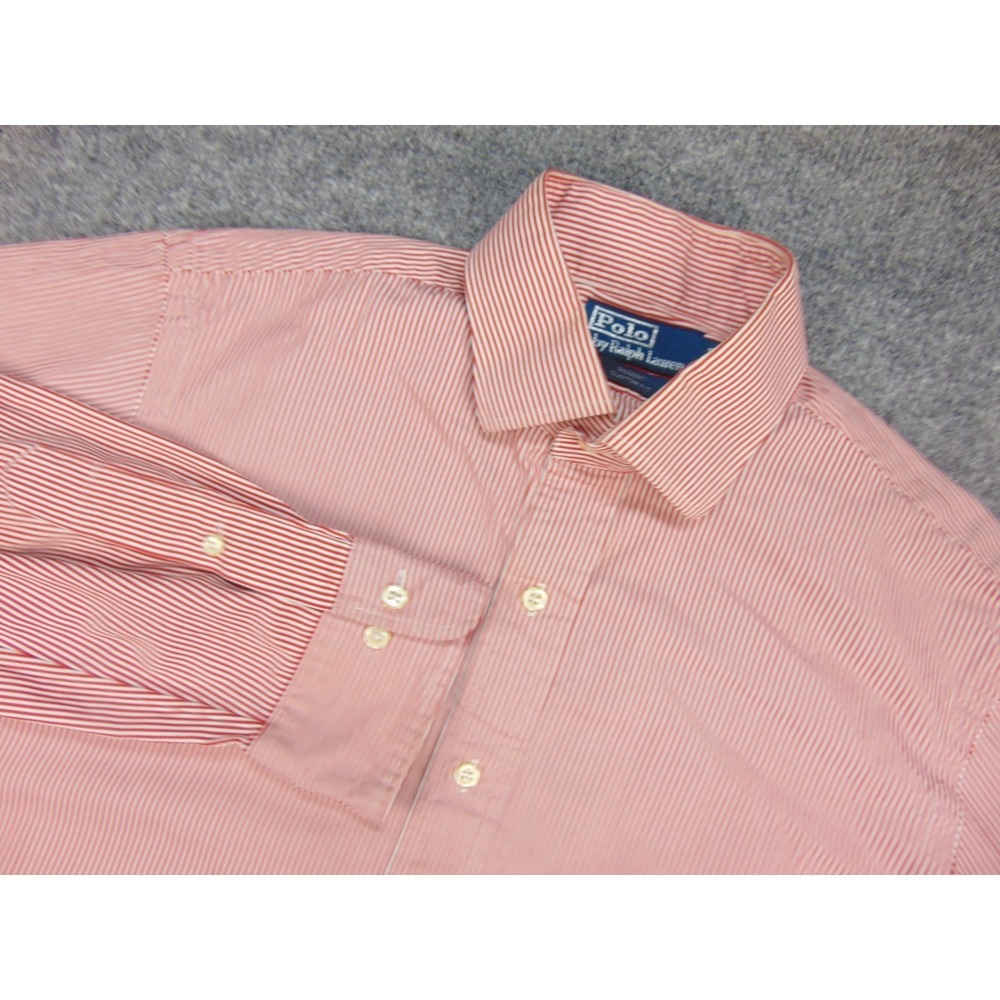 Polo Ralph Lauren Shirt Men 16x32/33 Regent Custom Fit Red Striped Preppy Office